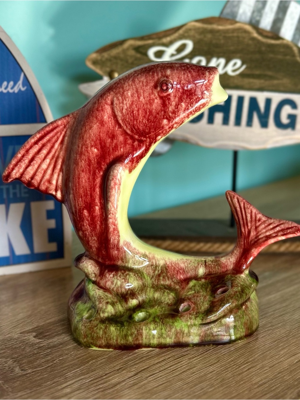 Vintage Ceramic Red Fish Out of Water Home Accent Piece